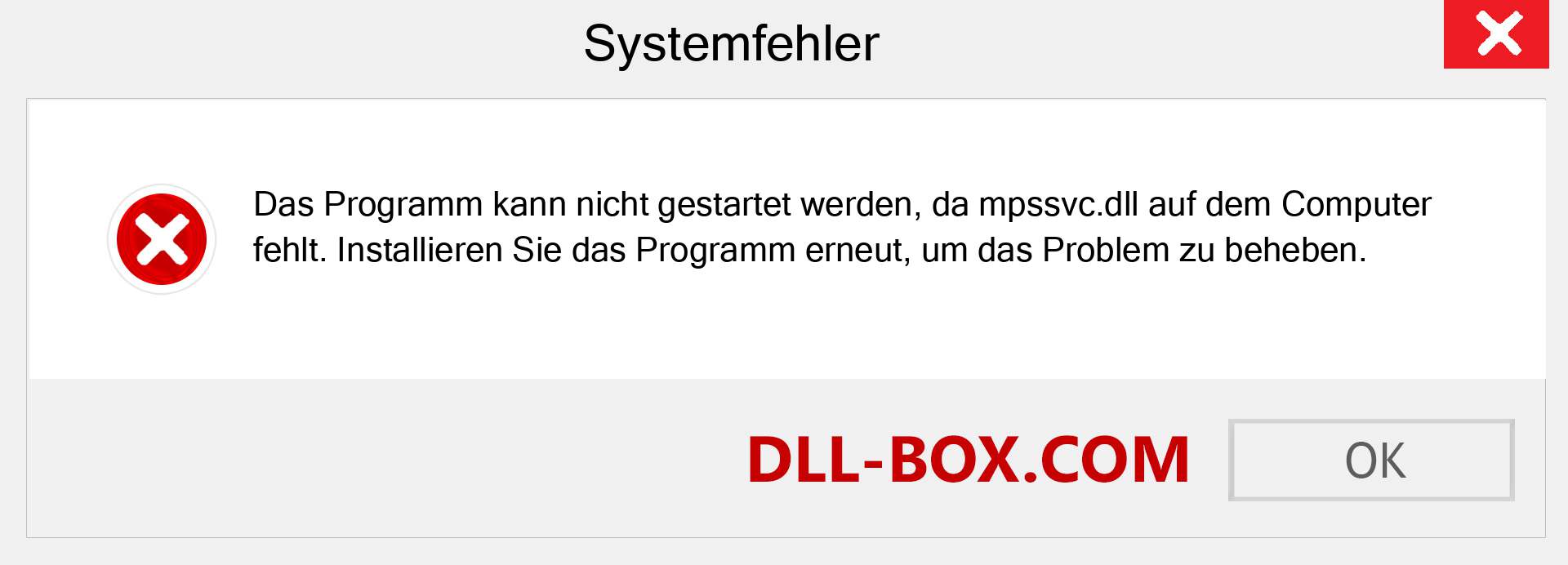 mpssvc.dll-Datei fehlt?. Download für Windows 7, 8, 10 - Fix mpssvc dll Missing Error unter Windows, Fotos, Bildern