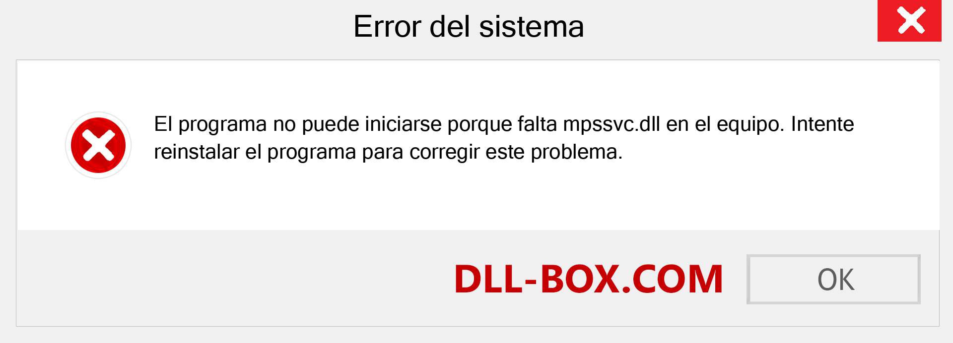 ¿Falta el archivo mpssvc.dll ?. Descargar para Windows 7, 8, 10 - Corregir mpssvc dll Missing Error en Windows, fotos, imágenes